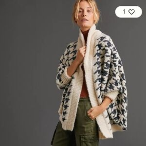 Anthropologie Maeve Houndstooth Shawl Cardigan